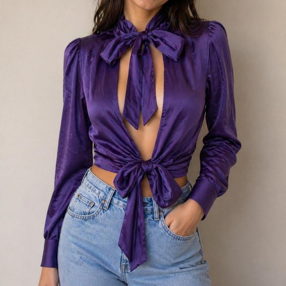 Purple Tie-Front Long Sleeve Blouse 💜✨